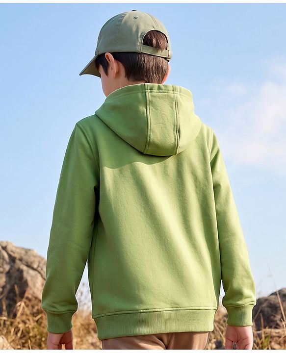 Pine Kids Cotton Knit Hooded Neck Sweatshirt with Leopard Graphic Print Green 4-5 Years