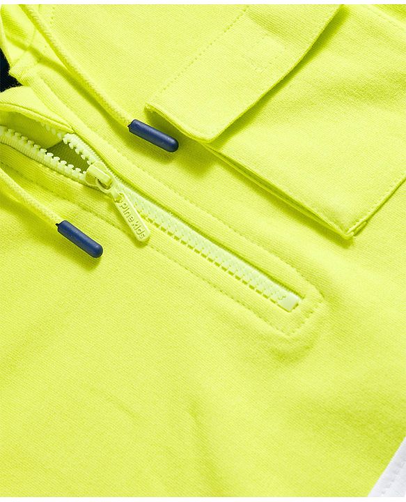 Pine Kids Cotton Knit Full Sleeves Hooded Colour Block Text Printed Sweat Shirt -Limegreen