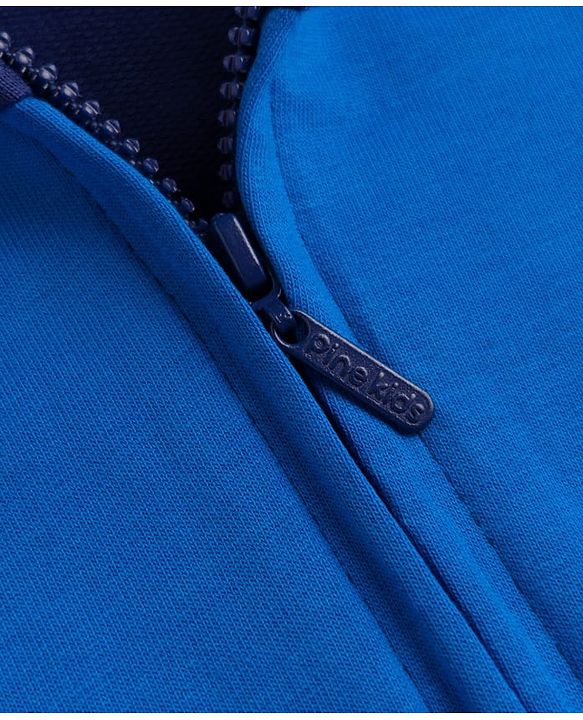 Pine Kids Cotton Knit Full Sleeves Hooded Colour Block Sweat Shirt With Athletic Print   - Navy Blue