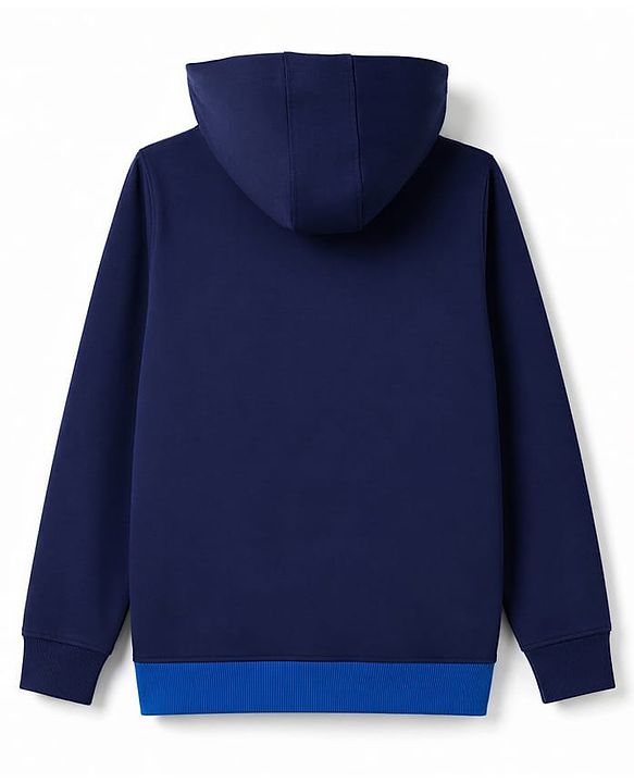 Pine Kids Cotton Knit Full Sleeves Hooded Colour Block Sweat Shirt With Athletic Print   - Navy Blue
