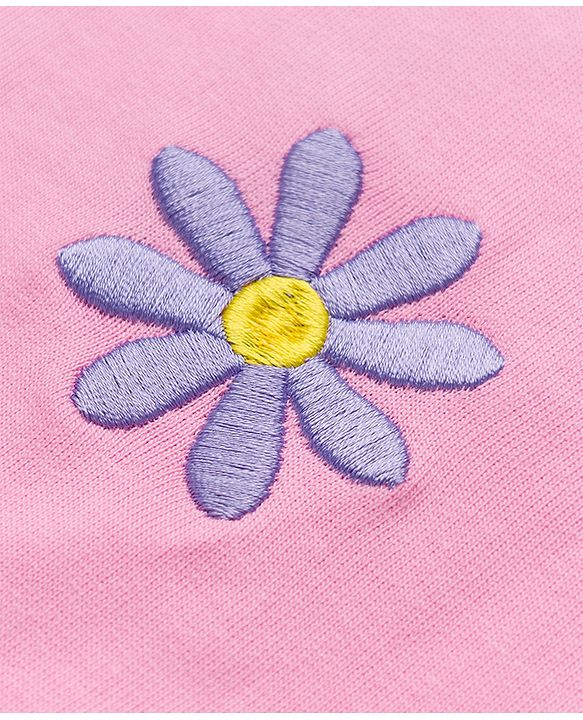 Pine Kids 100% Cotton Knit Raglan Full Sleeves Floral Printed Sweatshirt - Pink