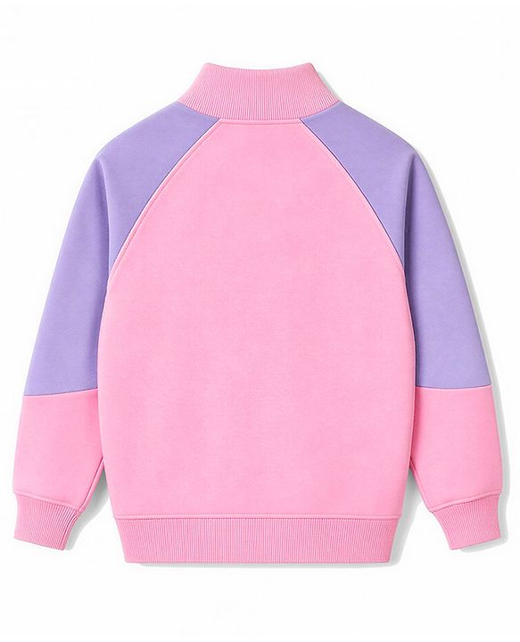 Pine Kids 100% Cotton Knit Raglan Full Sleeves Floral Printed Sweatshirt - Pink