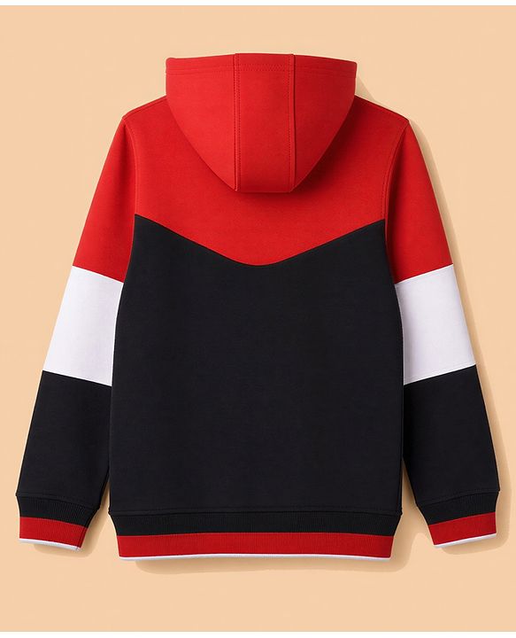 Pine Kids 100% Cotton Knit Full Sleeves Hooded Sweatjacket With   Text Embroidery - Red