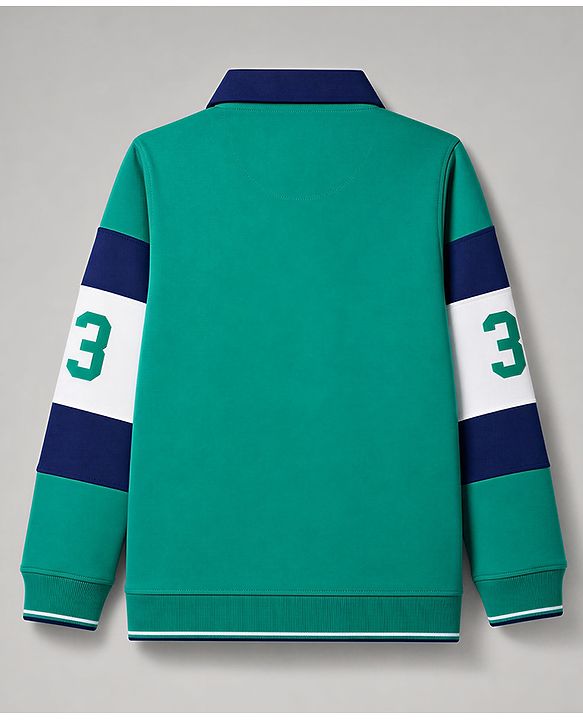 Pine Kids Cotton Knit Sweatshirt with Full Sleeves and Enjoy The Journey Text Print - Green