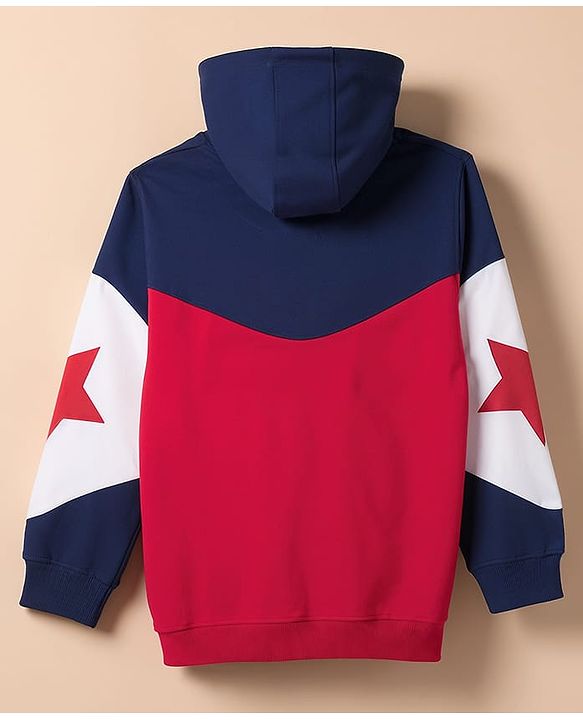 Pine Kids Cotton Knit Full Sleeves Hooded Cut & Sew Text Printed Sweat Jacket - Blue & Red