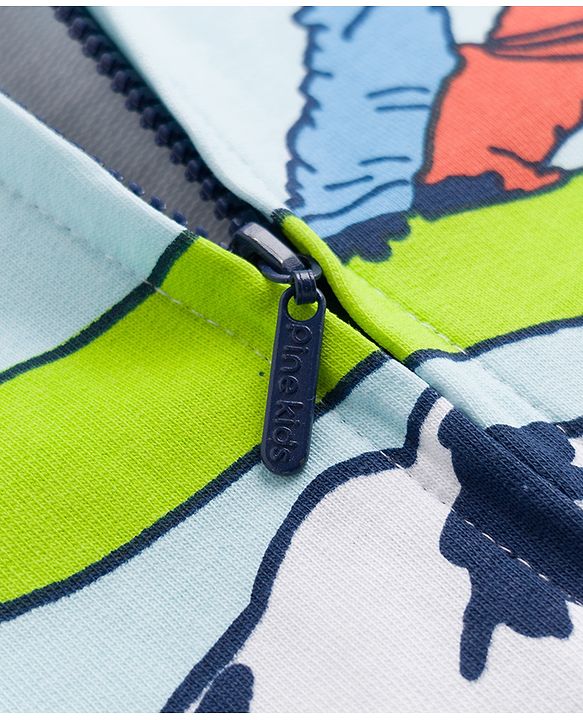 Pine Kids Cotton Knit Full Sleeves Hooded Sweat Jacket with Skating Print - Blue
