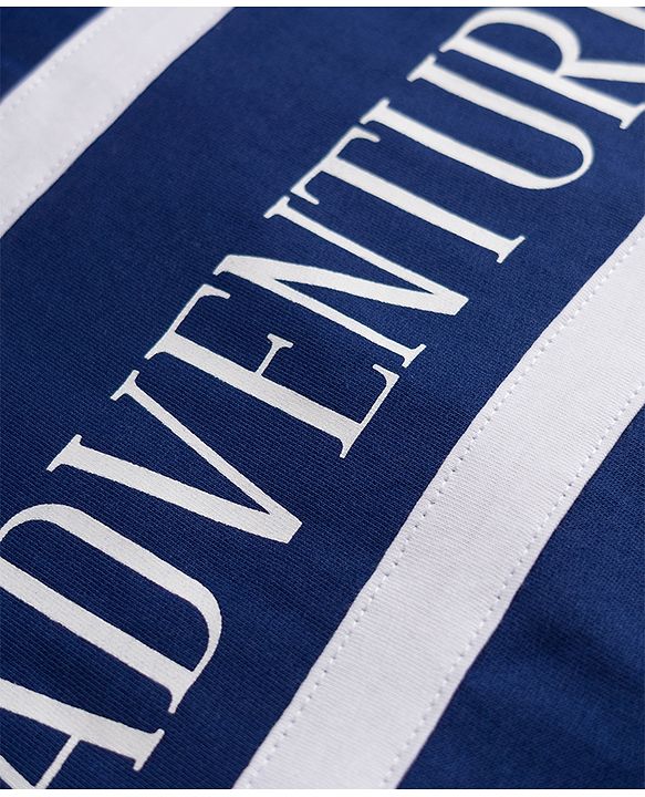 Pine Kids 100% Cotton Knit Full Sleeves Text Printed & Striped Sweatshirt - Navy Blue