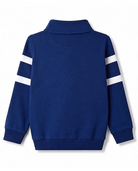 Pine Kids 100% Cotton Knit Full Sleeves Text Printed & Striped Sweatshirt - Navy Blue