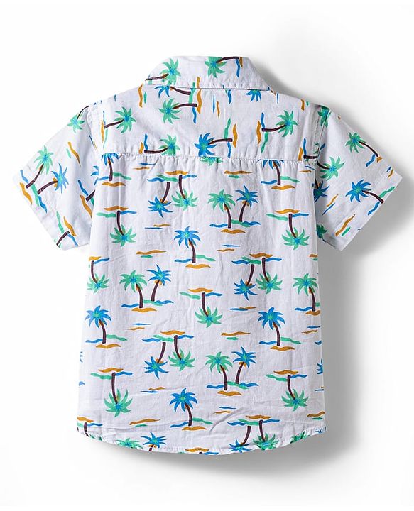 Babyhug Cotton Woven Half Sleeves Shirt & Denim Shorts Set With Tree Print - Multicolor
