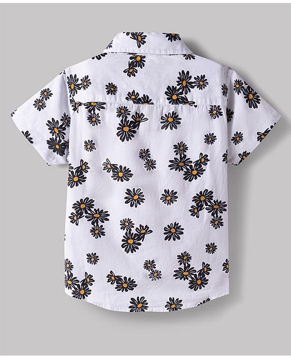 Babyhug Cotton Woven Half Sleeves Shirt & Denim Shorts Set With Floral Print - Multicolor