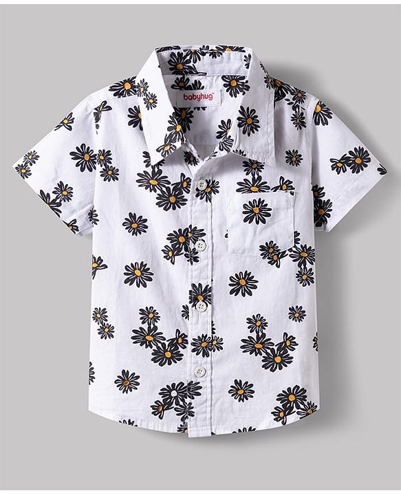 Babyhug Cotton Woven Half Sleeves Shirt & Denim Shorts Set With Floral Print - Multicolor