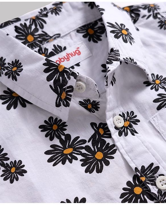 Babyhug Cotton Woven Half Sleeves Shirt & Denim Shorts Set With Floral Print - Multicolor