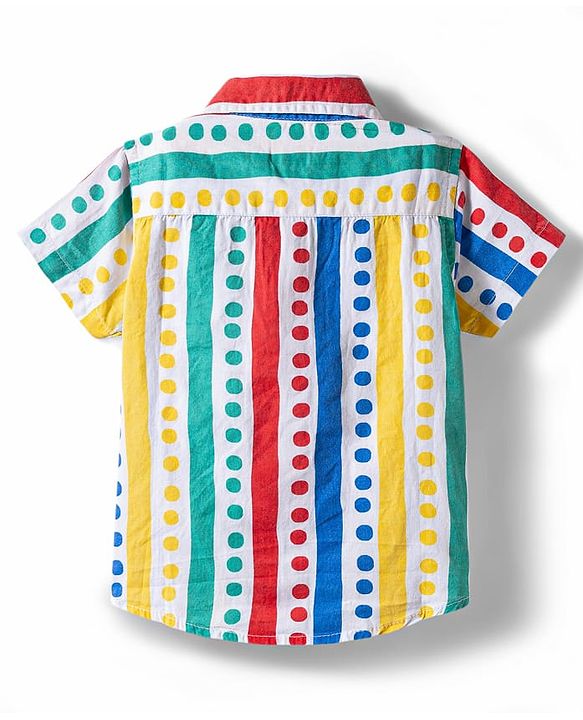 Babyhug Cotton Woven Half Sleeves Polka Dots Printed Shirt & Denim Shorts Set - Multicolor