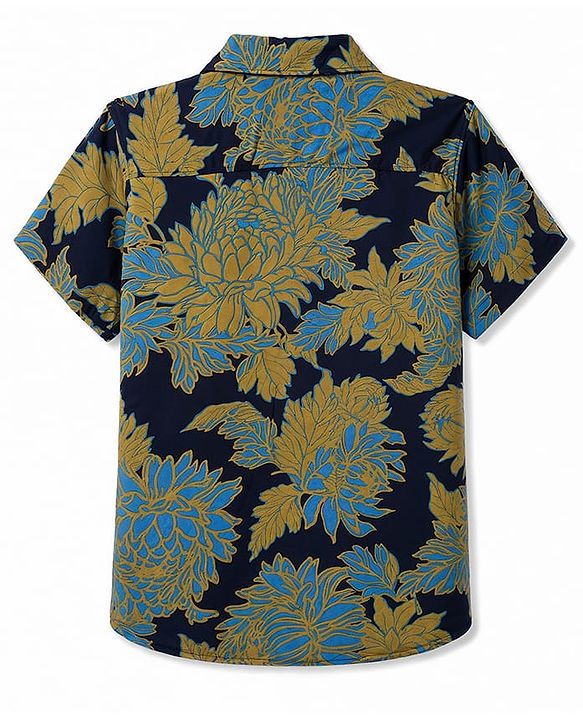 Pine Kids Cotton Woven Printed Half Sleeves Collared Shirt -Navy Blue