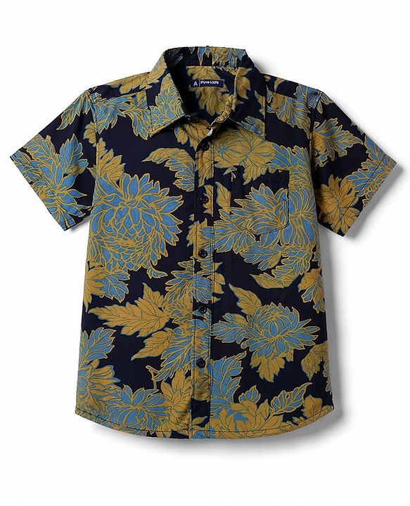 Pine Kids Cotton Woven Printed Half Sleeves Collared Shirt -Navy Blue