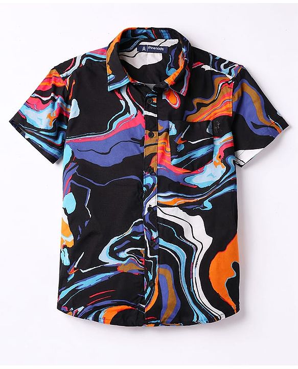 Pine Kids Cotton Woven Printed Half Sleeves Collar Shirt Multi Color 4-5 Years