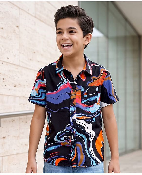 Pine Kids Cotton Woven Printed Half Sleeves Collar Shirt Multi Color 4-5 Years