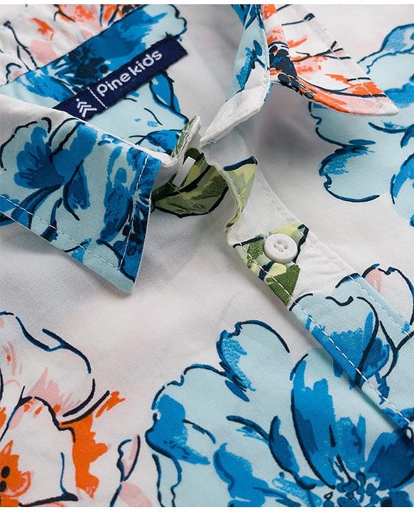 Pine Kids Cotton Woven Printed Half Sleeves Collared Shirt - White