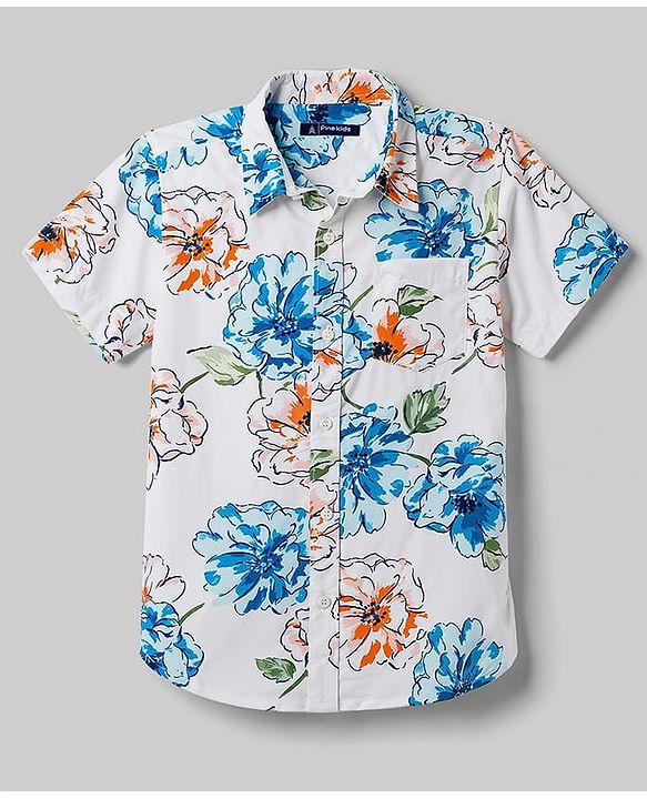 Pine Kids Cotton Woven Printed Half Sleeves Collared Shirt - White