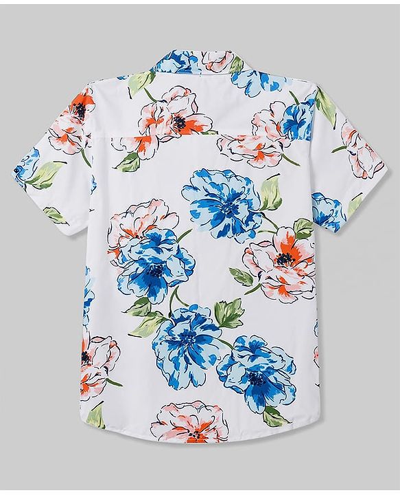 Pine Kids Cotton Woven Printed Half Sleeves Collared Shirt - White