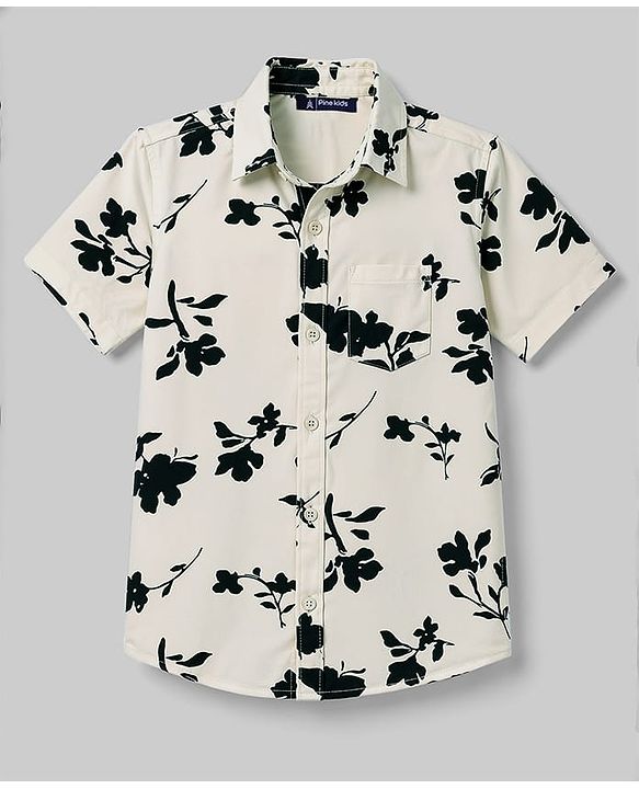 Pine Kids Cotton Woven Printed Shirts Half Sleeves - Off White