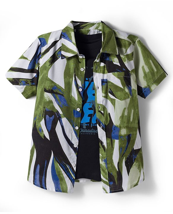 Pine Kids Cotton Woven Half Sleeves Printed Shirt & T-Shirt Multi Color 4-5 Years
