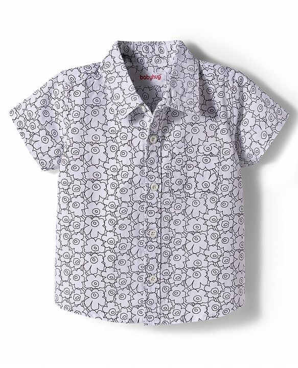 Babyhug Cotton Woven Half Sleeves Shirt & Denim Shorts Set With Floral Print - Multicolor