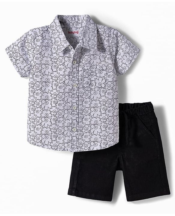 Babyhug Cotton Woven Half Sleeves Shirt & Denim Shorts Set With Floral Print - Multicolor