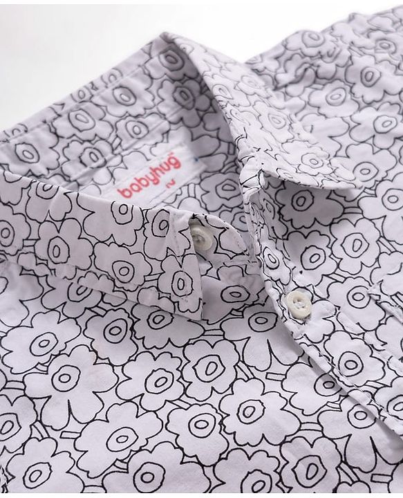 Babyhug Cotton Woven Half Sleeves Shirt & Denim Shorts Set With Floral Print - Multicolor