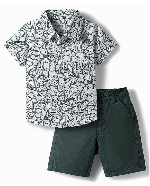 Babyhug Cotton Woven Half Sleeves Shirt & Shorts Set With Floral Print - Multicolor