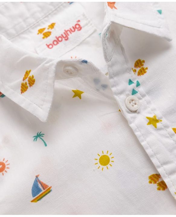 Babyhug Cotton Woven Half Sleeves Shirt & Shorts Set with Nautical Theme Print - Blue & White