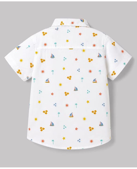 Babyhug Cotton Woven Half Sleeves Shirt & Shorts Set with Nautical Theme Print - Blue & White