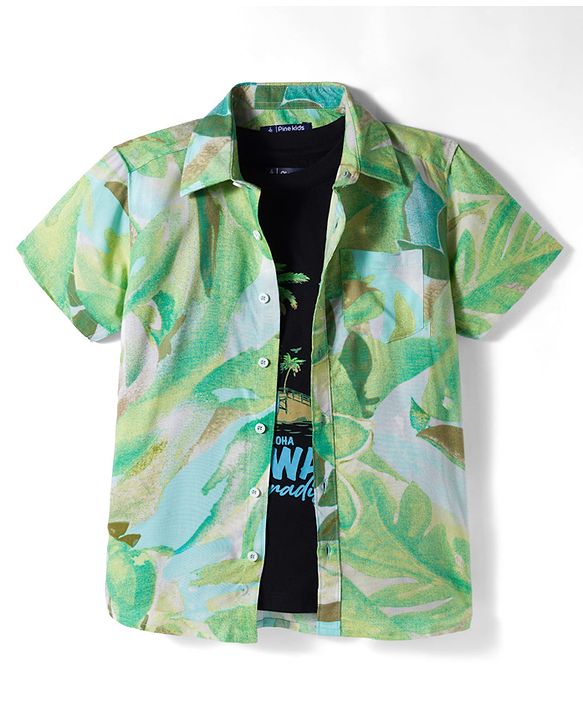 Pine Kids Cotton Woven Half Sleeves Printed Shirt & T-Shirt Multi Color 4-5 Years