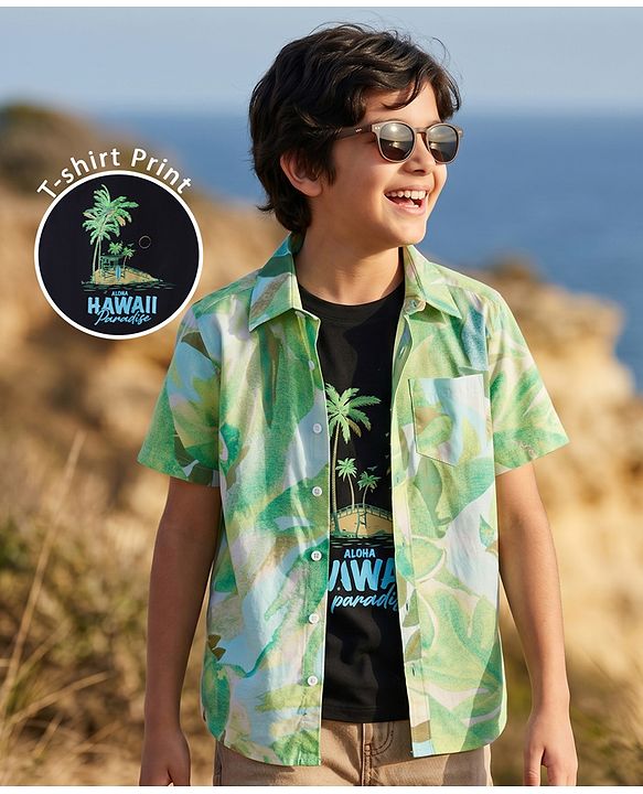 Pine Kids Cotton Woven Half Sleeves Printed Shirt & T-Shirt Multi Color 4-5 Years