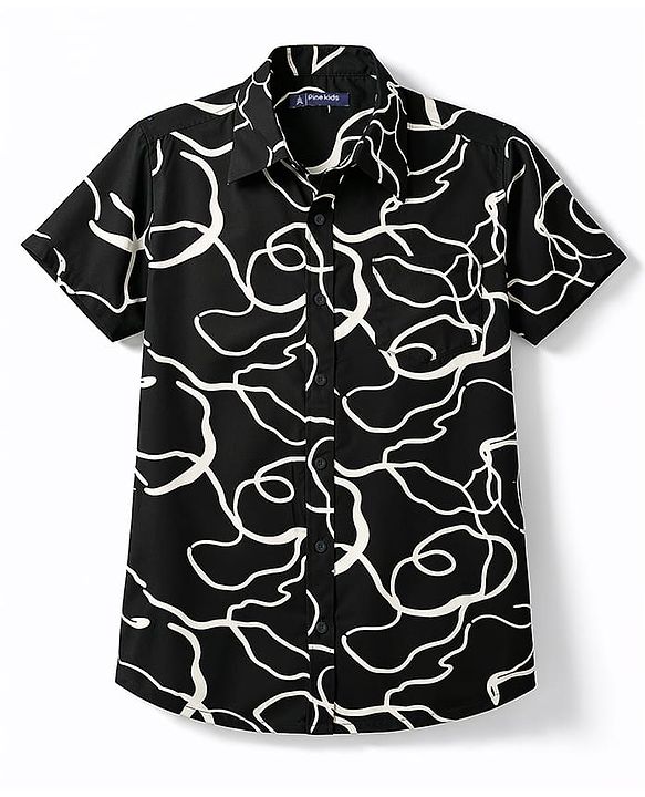 Pine Kids Cotton Woven Half Sleeves Printed Shirt - Black