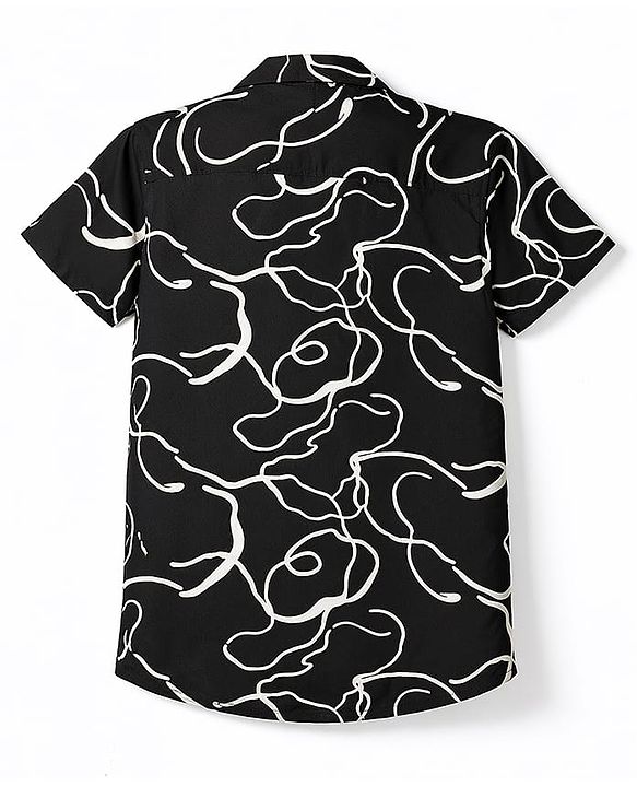 Pine Kids Cotton Woven Half Sleeves Printed Shirt - Black