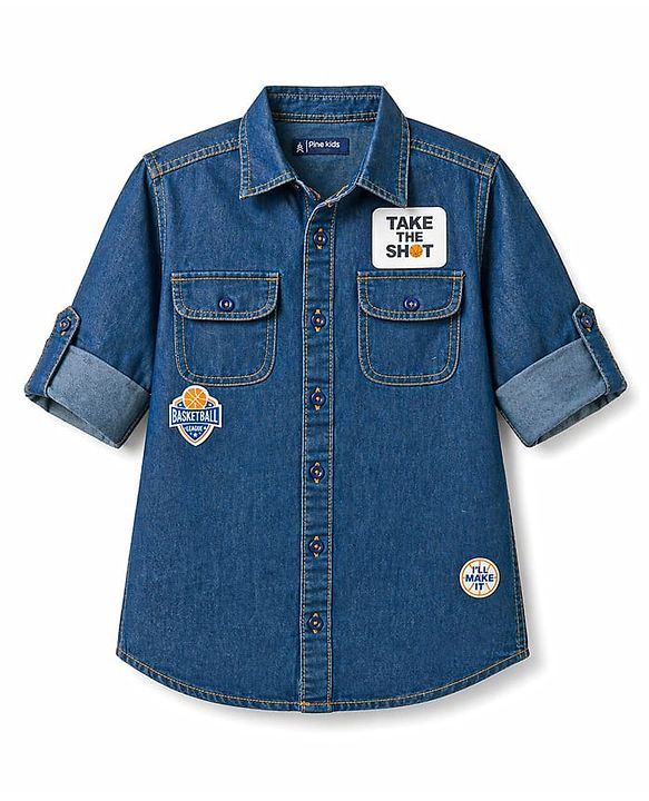 Pine Kids Cotton Woven Denim Shirts with Roll Up Sleeves Multi Color 4-5 Years