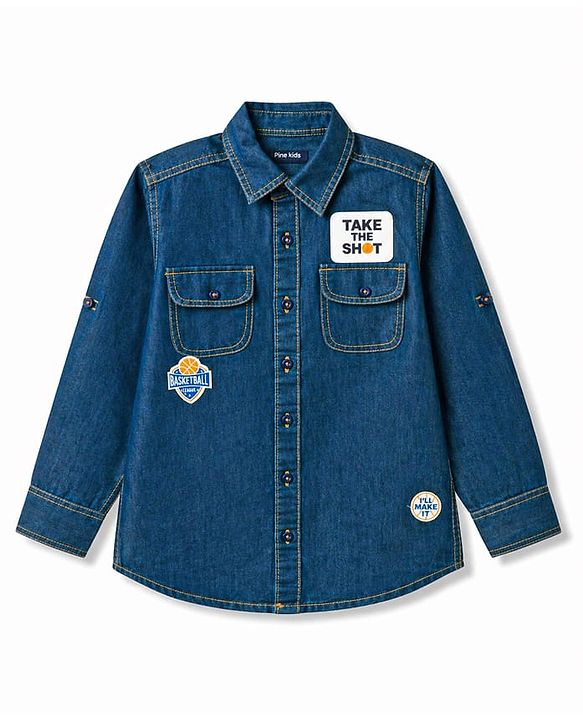 Pine Kids Cotton Woven Denim Shirts with Roll Up Sleeves Multi Color 4-5 Years