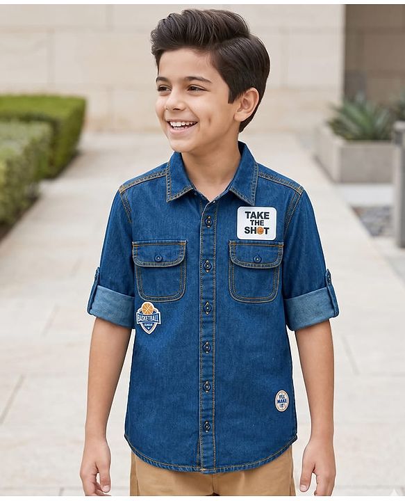 Pine Kids Cotton Woven Denim Shirts with Roll Up Sleeves Multi Color 4-5 Years