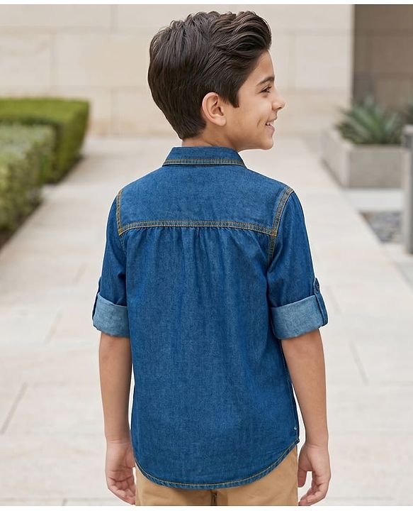 Pine Kids Cotton Woven Denim Shirts with Roll Up Sleeves Multi Color 4-5 Years