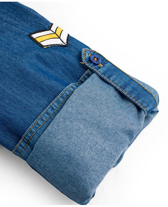 Pine Kids Cotton Woven Denim Shirt with Roll Up Sleeves and Appliques Multi Color 4-5 Years