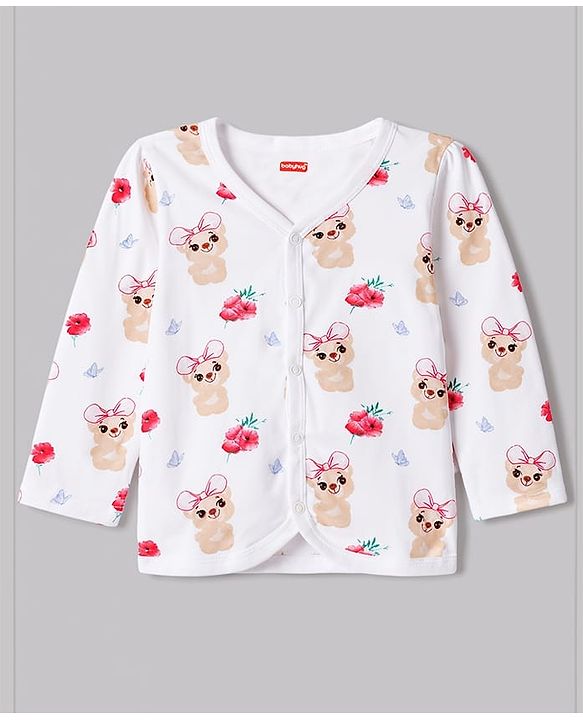 Babyhug 100% Cotton Knit Full Sleeves Bear & Floral Printed Jhablas Pack Of 3 - Multicolor