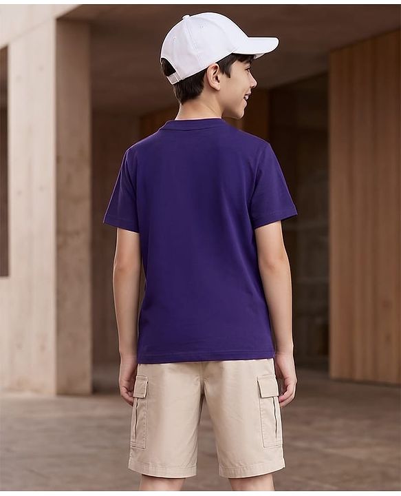 Pine Kids Cotton Knit Half Sleeves Solid T-Shirt & Shorts Set - Purple