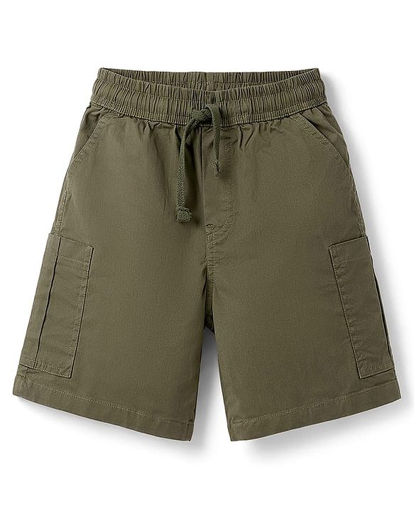 Pine Kids Cotton Knit Half Sleeves Solid T-Shirt & Shorts Set - Orange & Olive Green