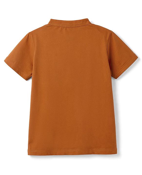 Pine Kids Cotton Knit Half Sleeves Solid T-Shirt & Shorts Set - Orange & Olive Green