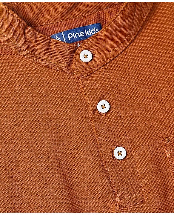 Pine Kids Cotton Knit Half Sleeves Solid T-Shirt & Shorts Set - Orange & Olive Green