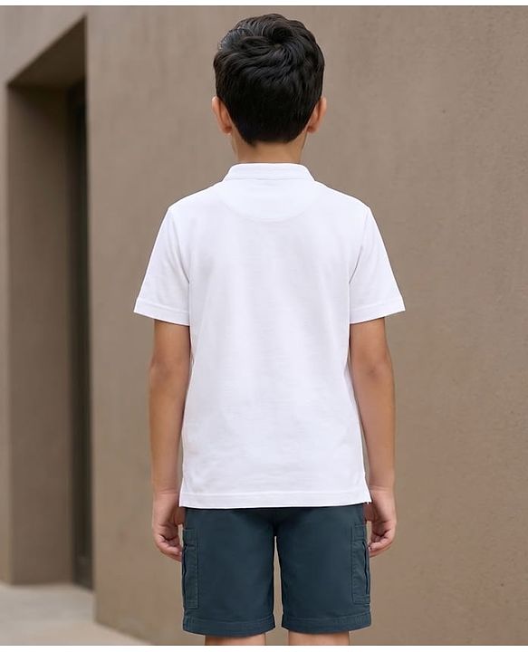 Pine Kids Cotton Knit Half Sleeves Solid T-Shirt & Shorts Set - White & Navy Blue
