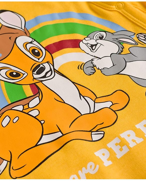 Babyhug Disney 100% Cotton Knit Half Sleeves Romper With Bambi Graphic - Yellow
