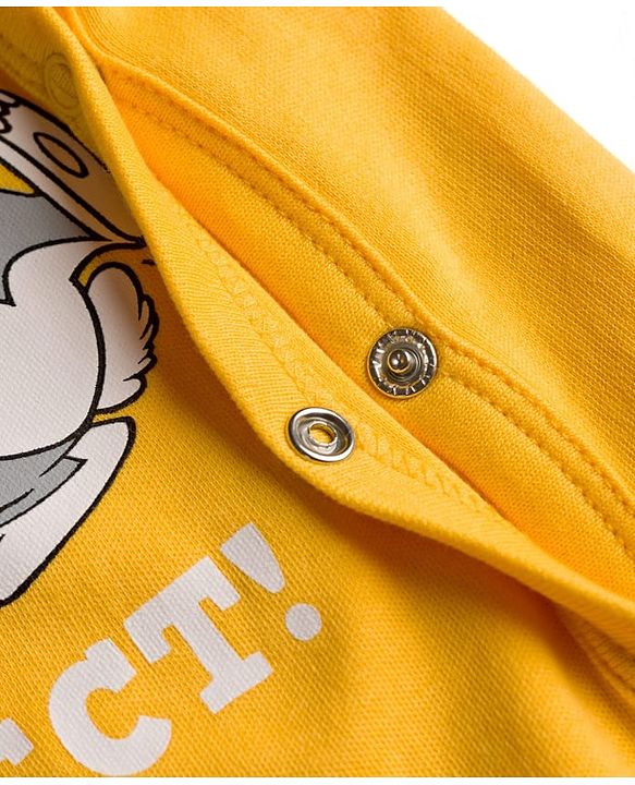Babyhug Disney 100% Cotton Knit Half Sleeves Romper With Bambi Graphic - Yellow