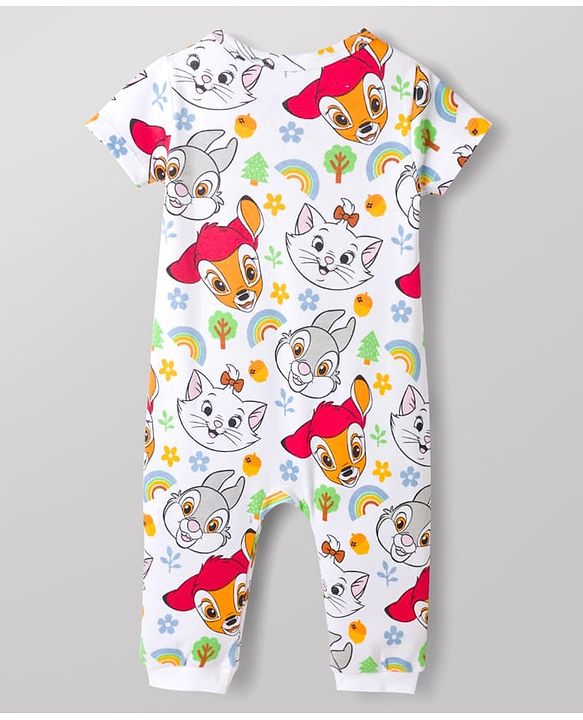 Babyhug Disney 100% Cotton Knit Half Sleeves Romper With Aristocats Marie Graphic - White